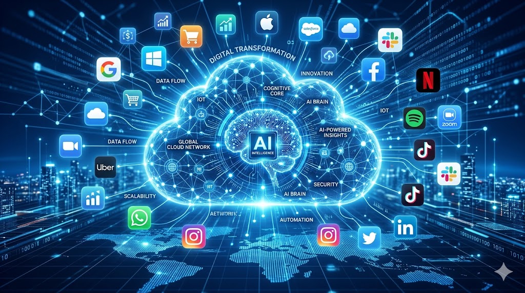 AI cloud computing and intelligent apps concept
