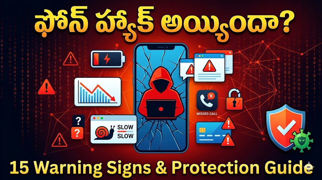 Phone Hack Check Telugu - 15 warning signs smartphone hacked: cracked screen, hacker icon, cybersecurity protection